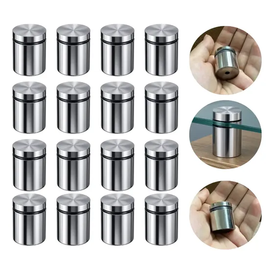 Espaçador De Vidro 25x25 Aço Inox Polido Vidro Madeira 20uni