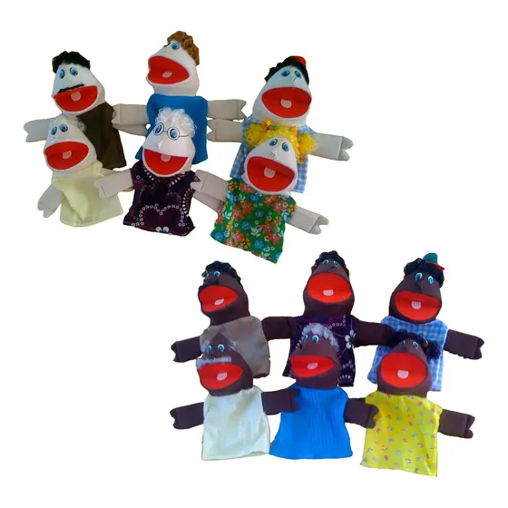 Fantoches Família Branca + Família Negra - Kit Com 12pçs