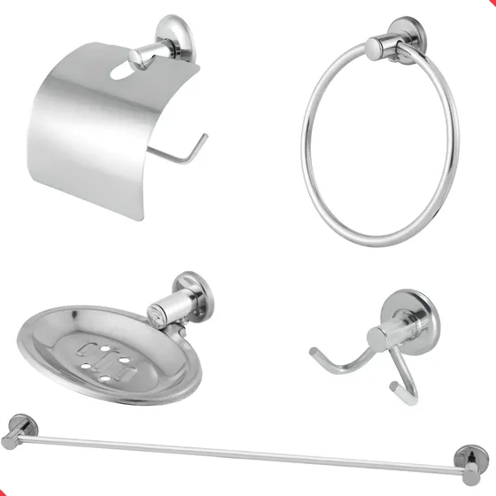 Kit De Acessórios Para Banheiro Lavabo Aço Inox 05 Peças