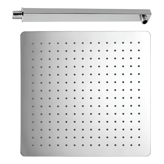 Ducha Inox Ss304 Quadrada 40cm Slim 40x40 Com Braço Quadrado