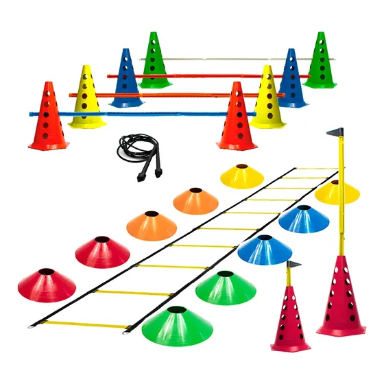 Escada Agilidade + 10 Cones C/ Barreiras + 10 Pratos + Corda