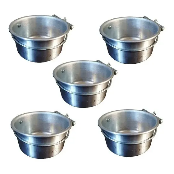 Kit 5 Comedouro Alumínio 240ml - Calopsita Ringneck Pássaros