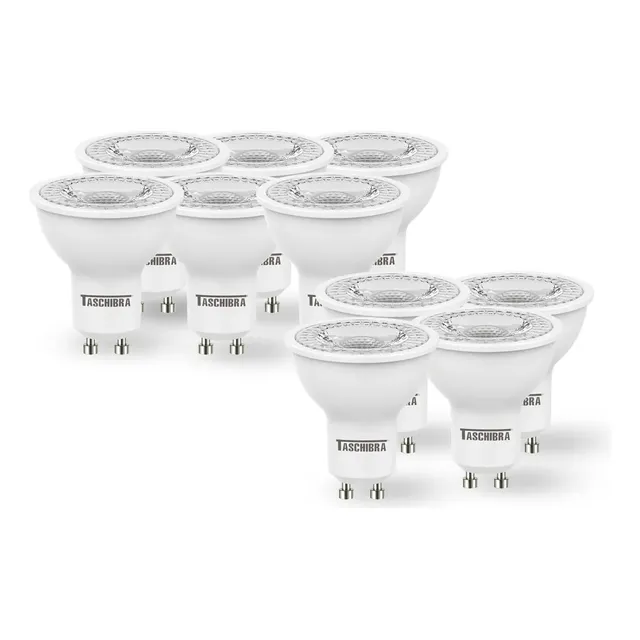Kit 10 Lâmpadas Led Dicróica Mr16 Tdl 50 7w Taschibra Bivolt 220v Frio (6500k)