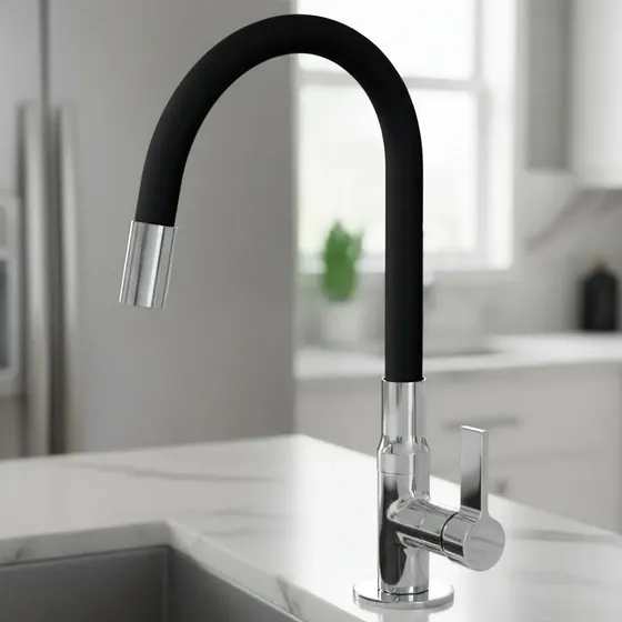 Torneira Pia Para Cozinha Bancada Mesa Flexível Preta