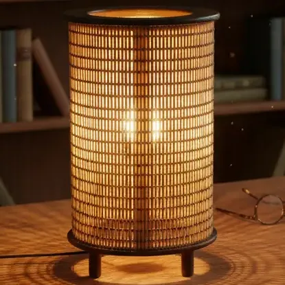 Abajur Luminária De Mesa Em Fibra Japonês Para Sala Quarto