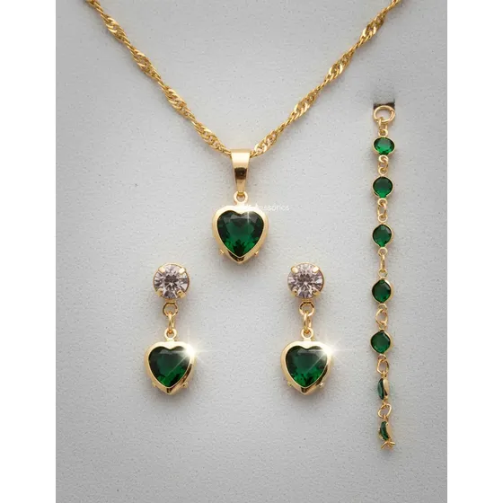 Corrente Feminina+ Pulseira+ Brinco Folheado A Ouro Promoção
