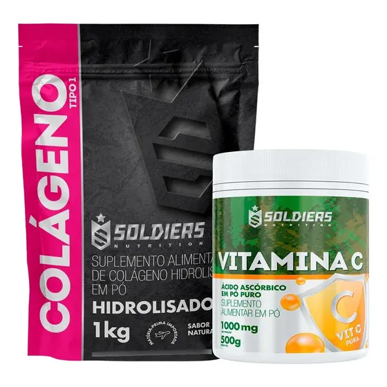 Kit: Colágeno Hidrolisado 1kg + Vitamina C 500g Soldiers Nu