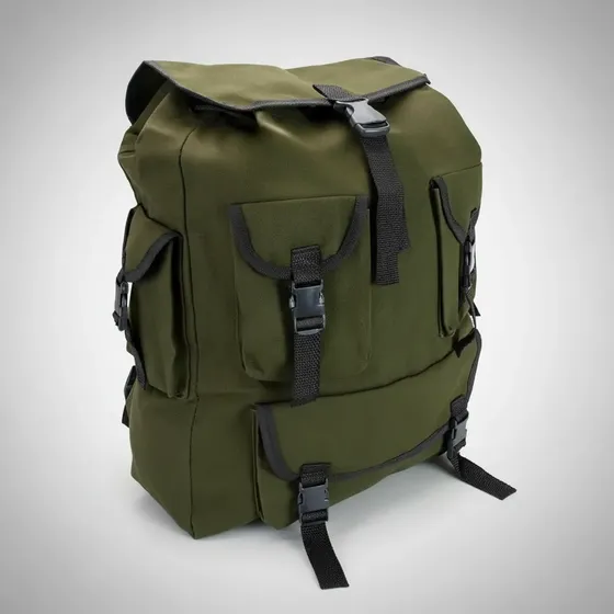 Mochila Lona Verde Militar 403 50cm 5 Bolsos Pesca Camping