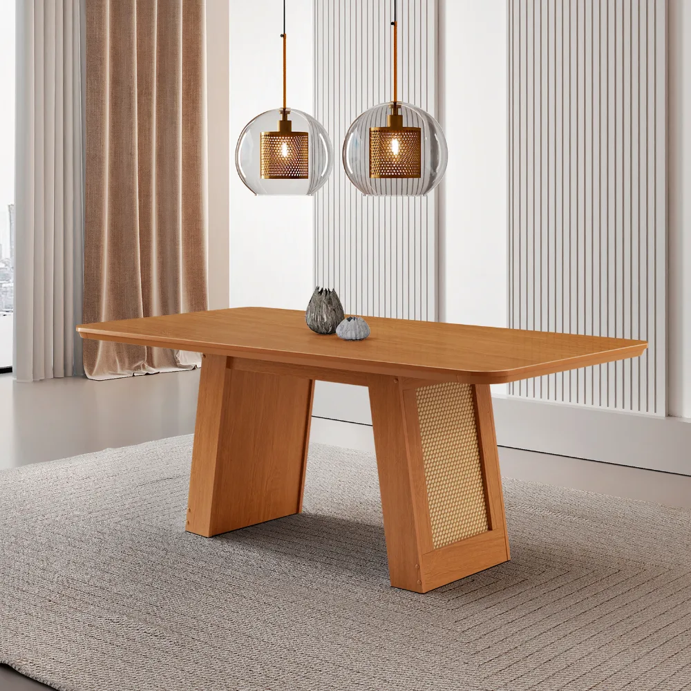 Mesa de Jantar Carolina 180cm Tampo Mdf Canto Copo Moderna Mobília