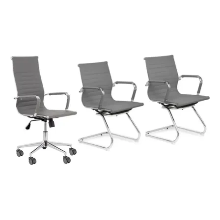 Kit Cadeiras Escritório, 1 Presidente +2 Fixa Charles Eames