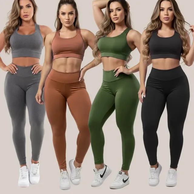Kit 4 Conjunto Fitness Legging E Top Roupa Feminina Academia
