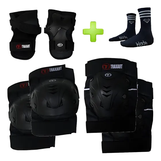 Kit De Proteção Traxart Dr 029 Pto /patins /skate/ + Brinde