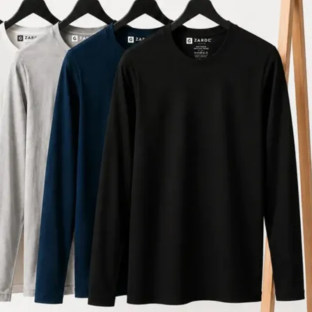 Kit 5 Camiseta Manga Longa Masculina Slim Algodão 30.1 Zaroc