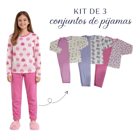 Pijama Infantil Menina - Menino - Kit 3 Conjuntos (8 Ao 16)