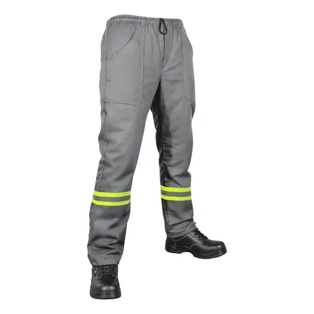 Calça Brim Pesado 100% Algodão Cinza Com Faixa Refletiva