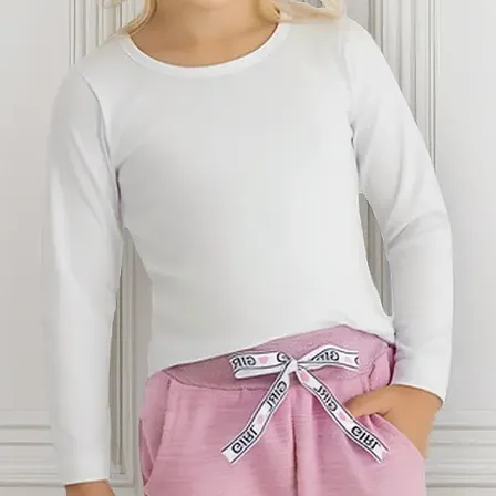Camiseta Infantil Feminina Básica Manga Longa Cotton 2 E 3