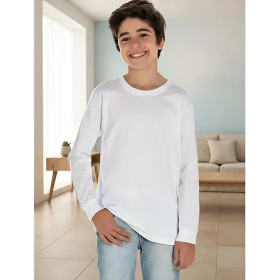 Camiseta Infantil Masculina Básica Manga Longa 10 A 14