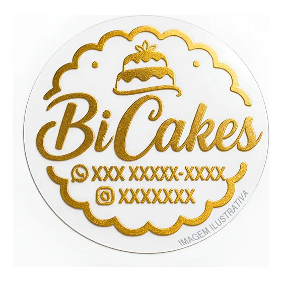 1000 Adesivos Personalizado Silk Dourado Metálico 50mm /5cm