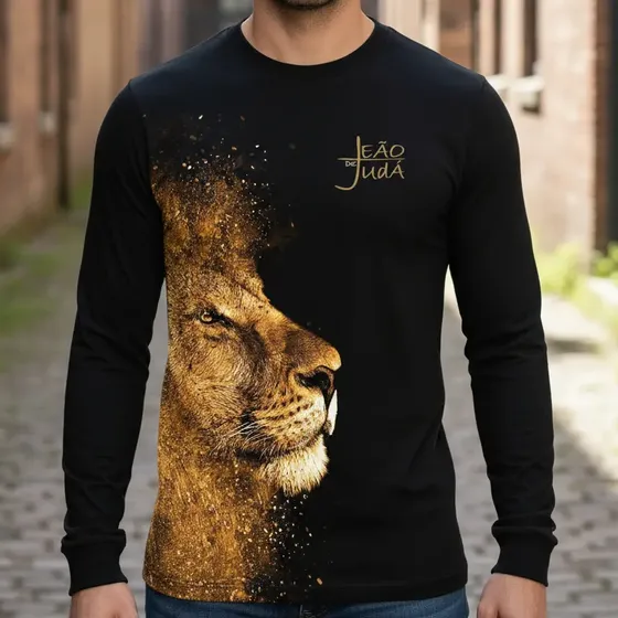 Camiseta/camisa Gospel Manga Longa O Leão De Judá