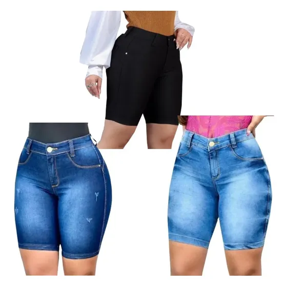 Kit Atacado Shorts Bermuda Jeans Meia Coxa Cintura Alta 03