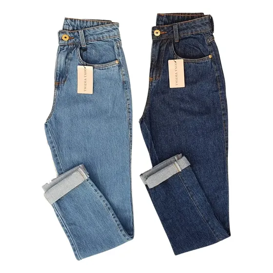 Kit 02 Calça Jeans Mom Cintura Alta Blogueira Têndencia