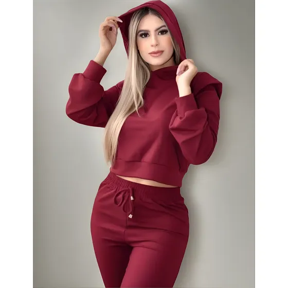 Conjunto Moletom Moletinho Blusa Cropped Moda Conforto