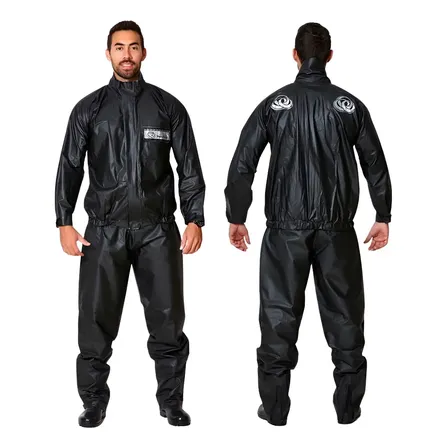 Conjunto De Pvc Preto Motoqueiro Para Chuva Blusão E Calça