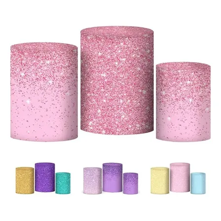 Trio Capas Cilindro Glitter Em Tecido Sublimado Veste Fácil
