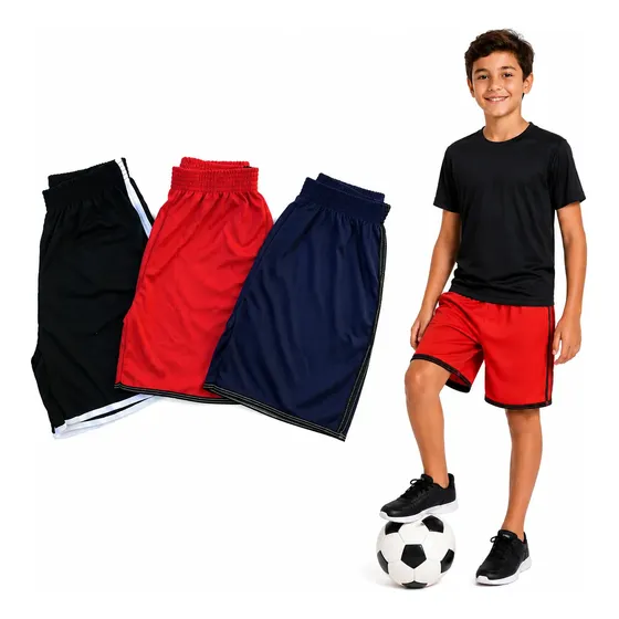 Kit 3 Short Bermuda Futebol Juvenil 10/12/14/16 Barato