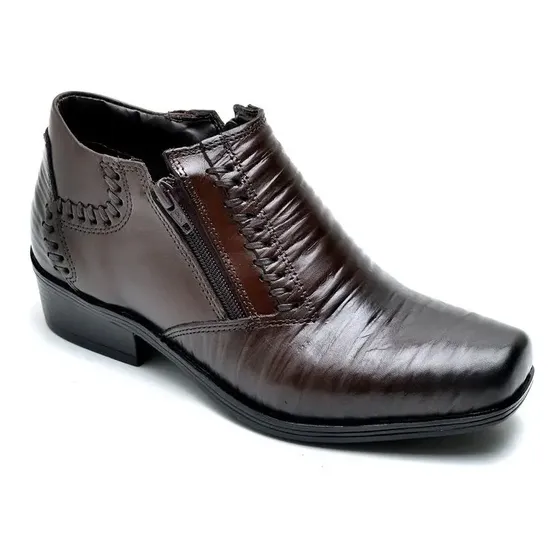 Bota Masculina Social Bico Quadrado Couro Legitimo .