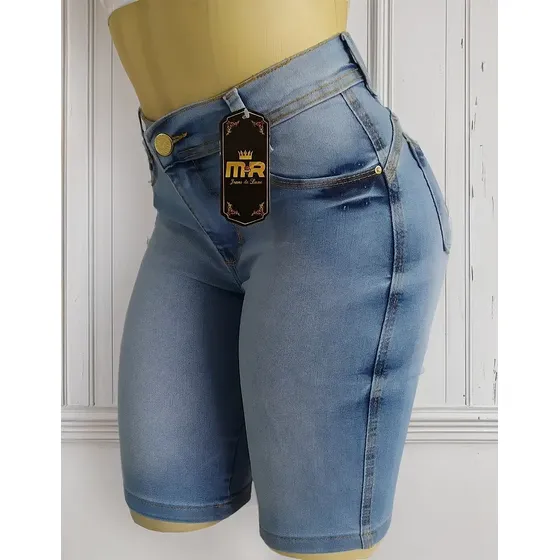 Bermuda Jeans Ciclista Feminina Cintura Alta
