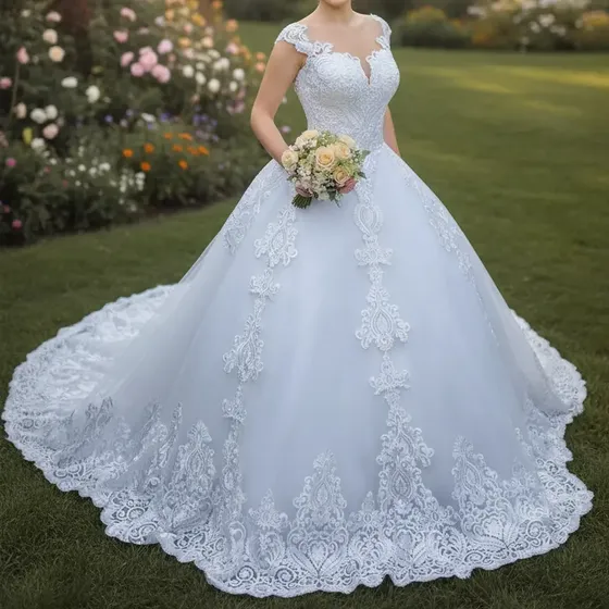 Vestido De Noiva Ruby Cristal Princesa Com Tulle Renda