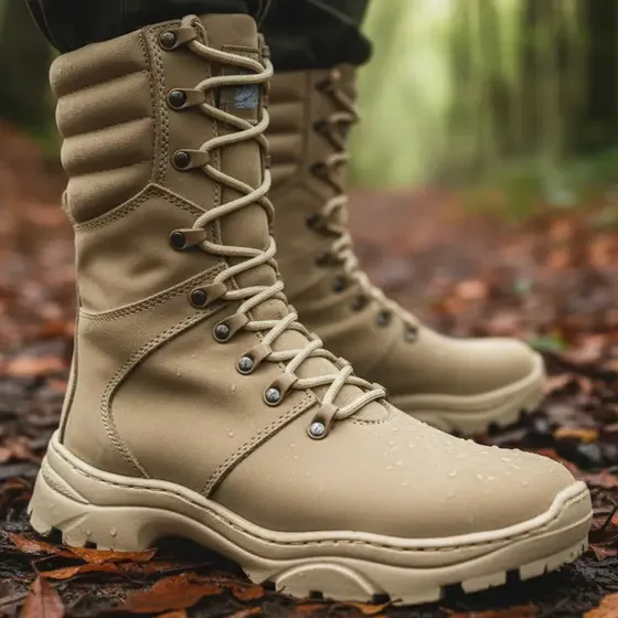 Bota Coturno Militar Zíper Couro Desert Tan Palmilha Gel