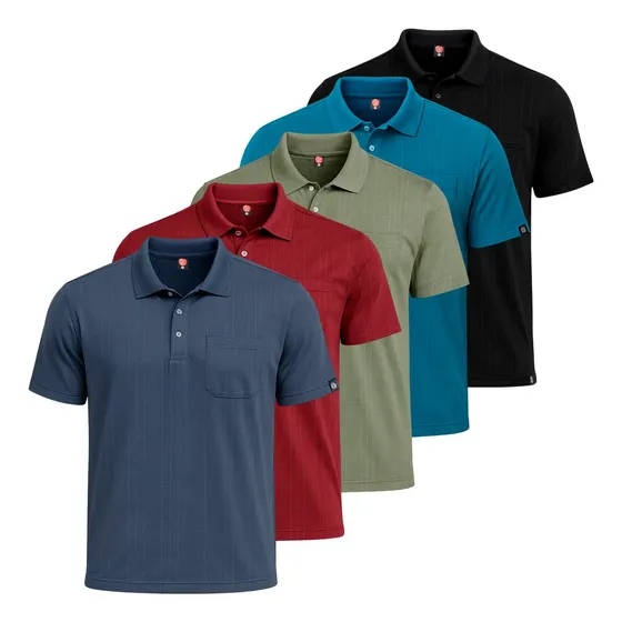 Kit 5 Camisas Polo Poliviscose Com Bolso Do P Ao Xg