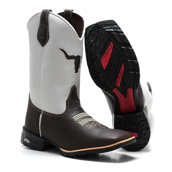 Bota Country Bico Quadrado Texana Cano Longo Couro Legitimo