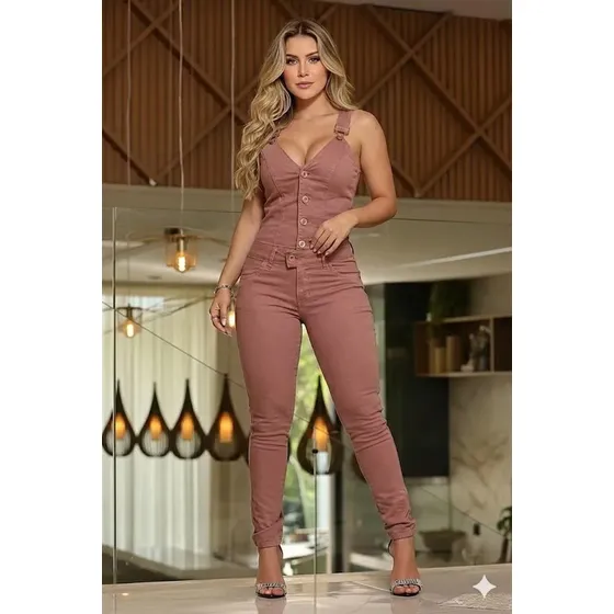 Macacão Longo Jeans Set For Bojo Empina Bumbum Original