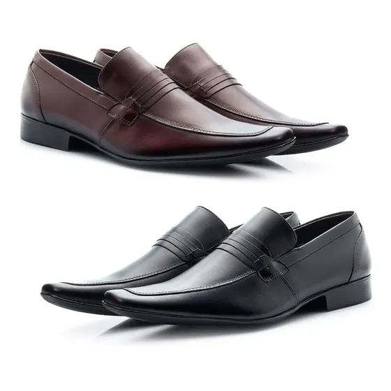 Kit 2 Pares Sapato Social Estilo Italiano 100% Couro Legítim