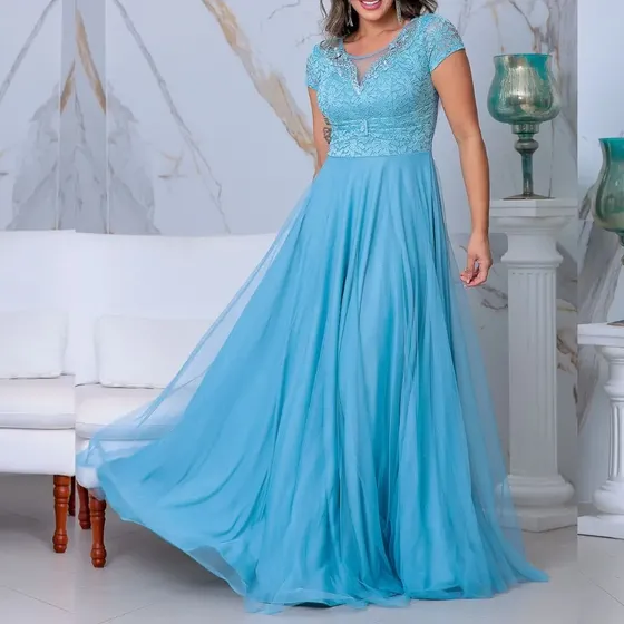 Vestido Festa Longo Madrinha Manga Renda Tule Grife Velasco