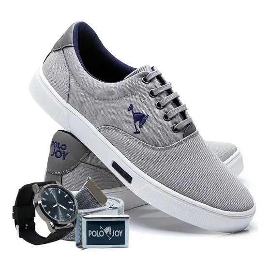 Tênis Polo Joy Masculino Lona Casual + Relógio + Cinto