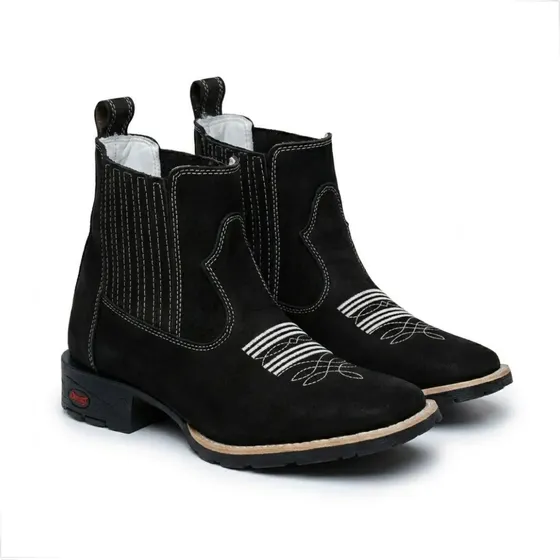 Bota Botina Texana Masculina Cano Curto Couro Bico Quadrado.