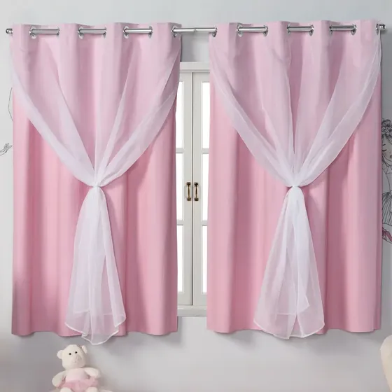Cortina Blackout Com Voil 2,80x1,60 Rosa Quarto De Menina