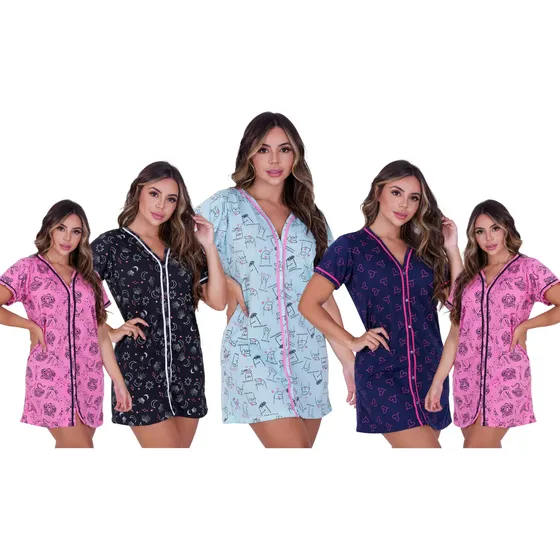 Kit Com 2 Camisola Gestante Amamentação Idosas Pós Cirurgia