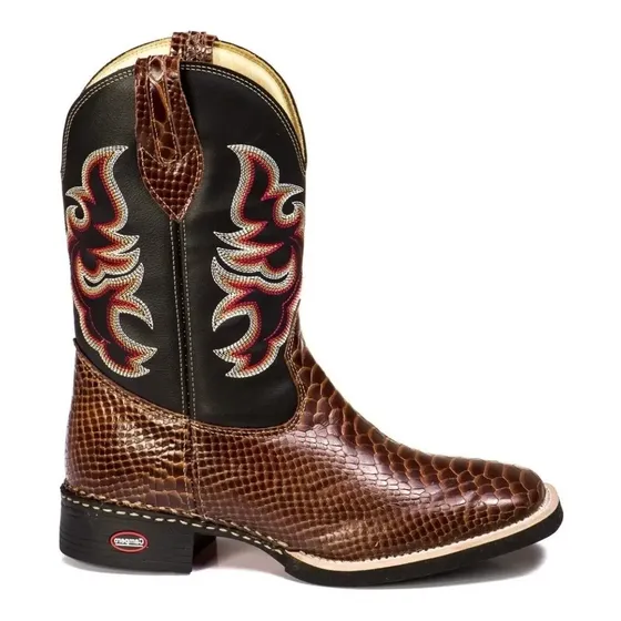 Bota Country Texana Anaconda Bico Quadrado Couro Nobre