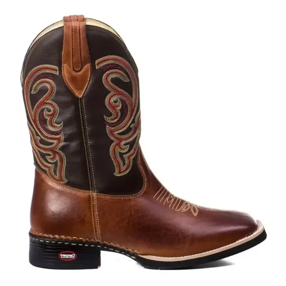 Bota Country Masculina Cano Longo Couro Nobre Liso Café