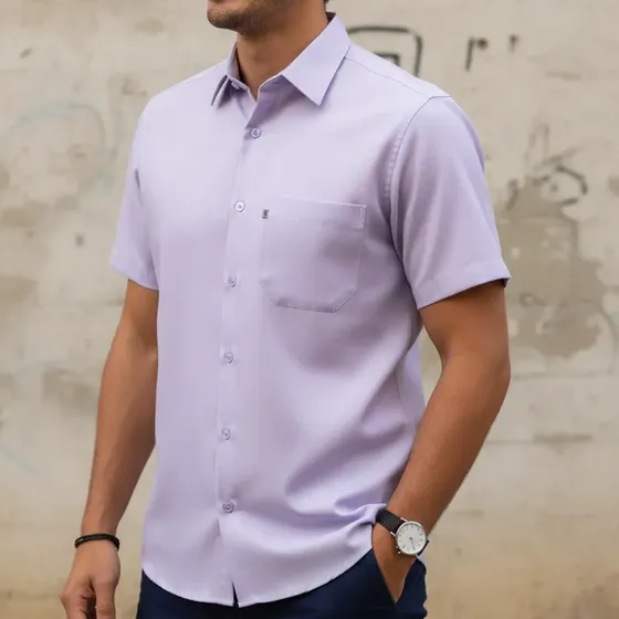 Camisa Social Manga Curta Tradicional Com Bolso Varias Cores