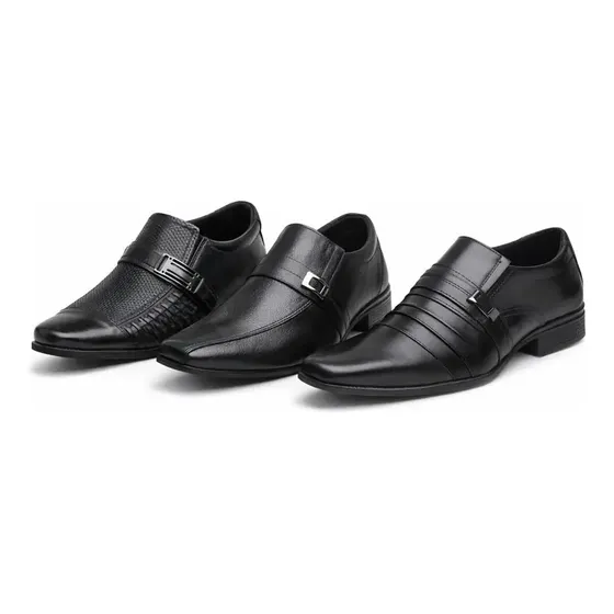 Kit 3 Pares Sapato Social Masculino Em Couro Legítimo