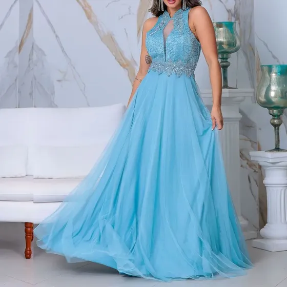 Vestido Longo Festa Renda Tule Madrinha Feminino Casamento