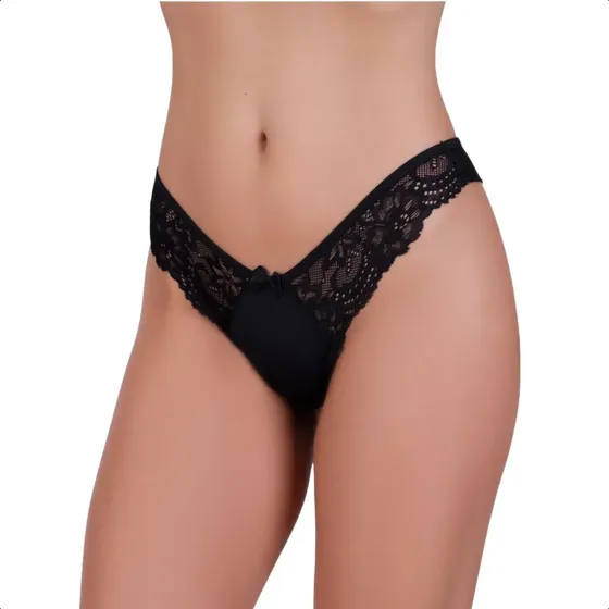Kit 5 Calcinhas Tanga Fio Dental Duplo Microfibra Conforto Com Renda Lingerie Atacado
