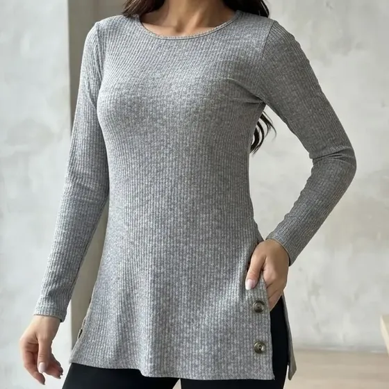 Blusa Vest Legging Manga Longa Tapa Bumbum Canelado Botões