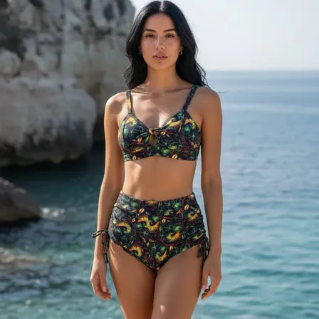 Biquíni Conjunto Top Com Bojo E Short Cintura Alta Forrado
